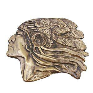 Native American Chief Headdress Belt Buckle Bronze Brass Detailed Work of Art